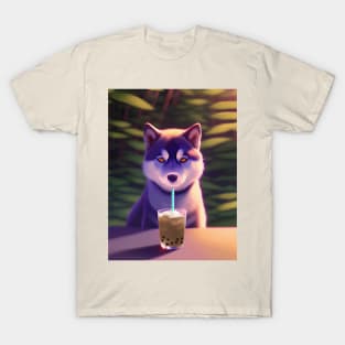 Siberian Husky with boba bubble tea T-Shirt